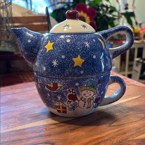 Vintage 1980’s Studio Nova Frosty Snowman Tea-For-One Set Discontinued KT405